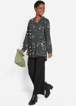 bonprix bonprix Blusa larga de viscosa fluida Verde eucalipto de flores Outlet
