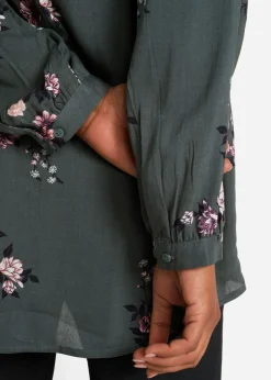 bonprix bonprix Blusa larga de viscosa fluida Verde eucalipto de flores Outlet
