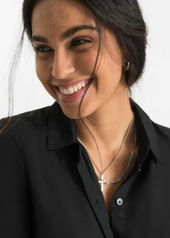 bonprix bonprix Blusa larga de viscosa pura Negro Clearance