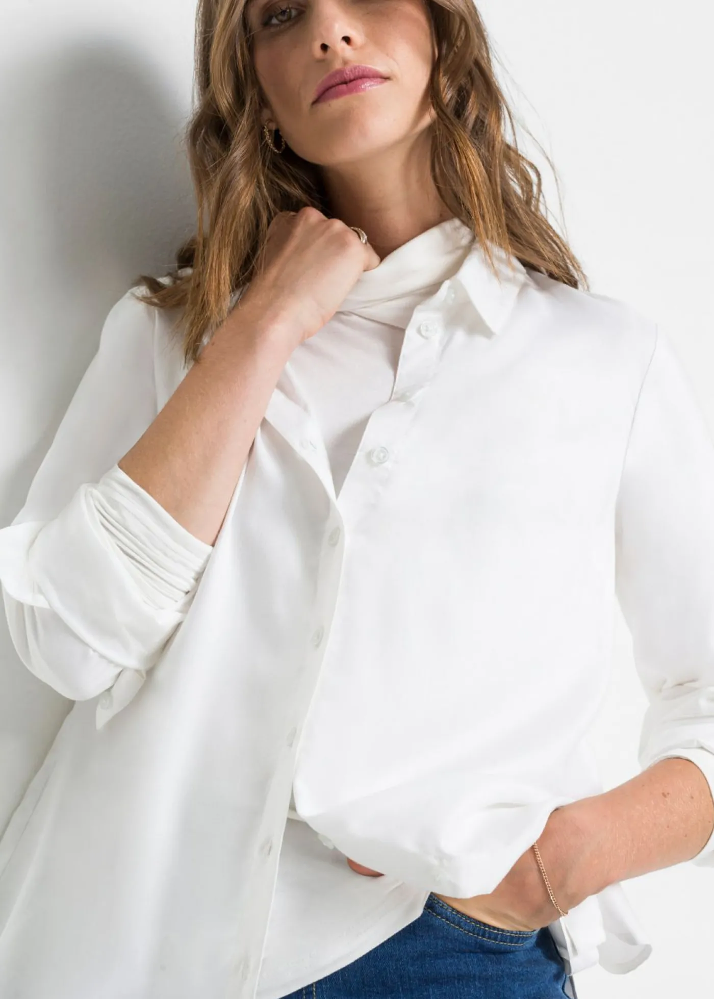 bonprix bonprix Blusa larga de viscosa pura Blanco
