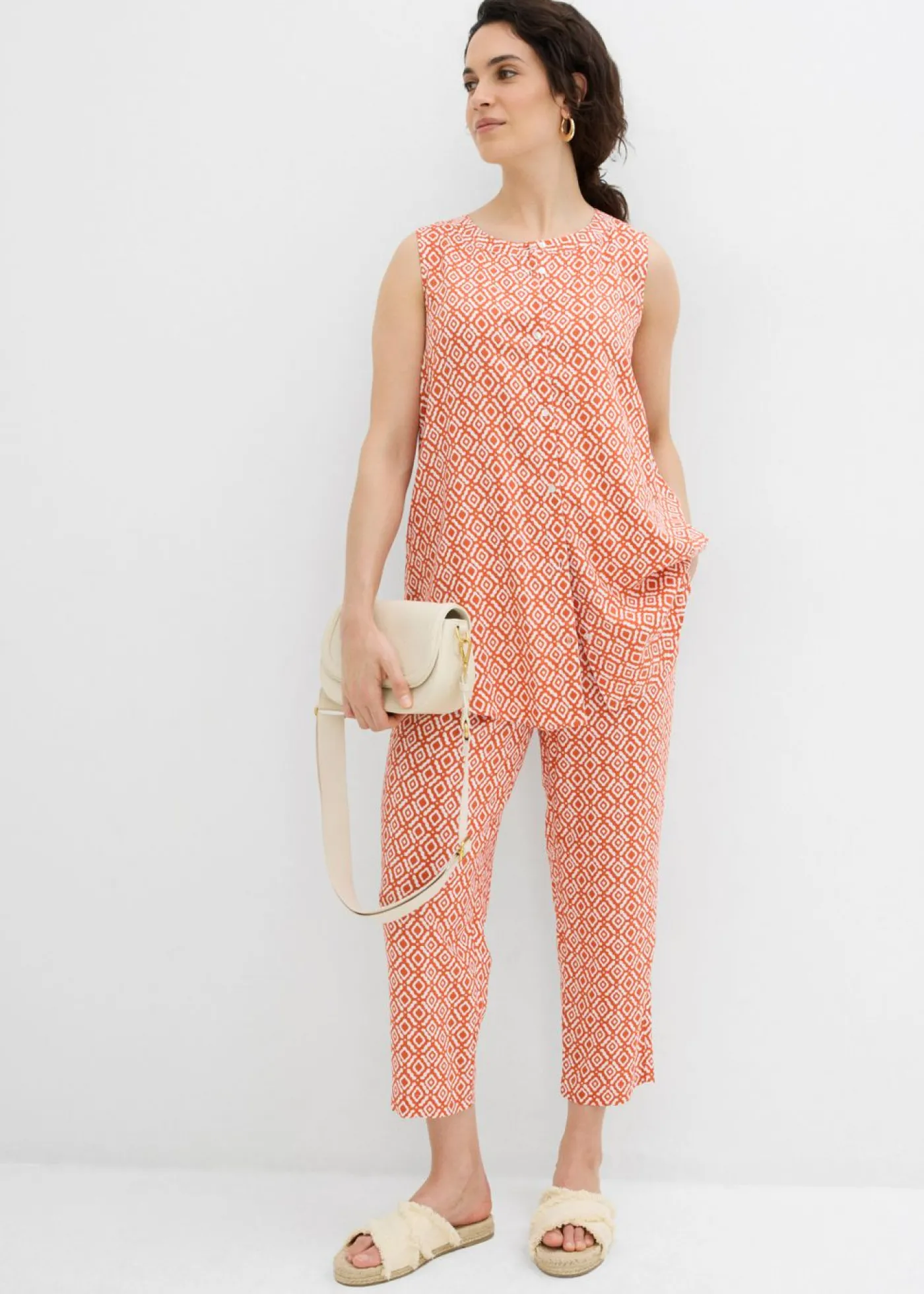 bonprix bonprix Blusa larga de viscosa suave Cayena/blanco lana estampado Best
