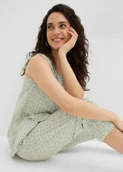 bonprix bonprix Blusa larga de viscosa suave Verde alga/blanco lana estampado Outlet