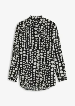 bonprix bonprix Blusa larga estampada de viscosa fluida negro / crema suave topos Online
