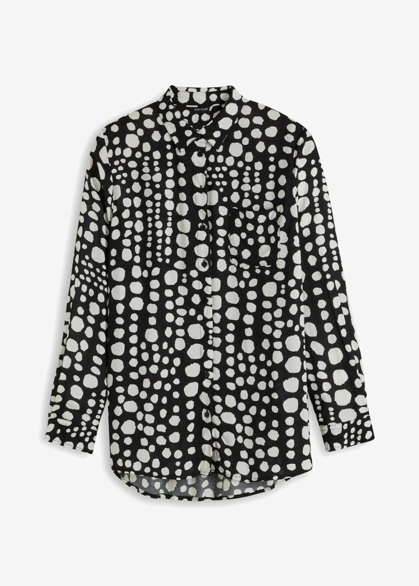 bonprix bonprix Blusa larga estampada de viscosa fluida negro / crema suave topos Online