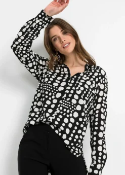 bonprix bonprix Blusa larga estampada de viscosa fluida negro / crema suave topos Online
