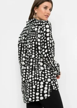 bonprix bonprix Blusa larga estampada de viscosa fluida negro / crema suave topos Online