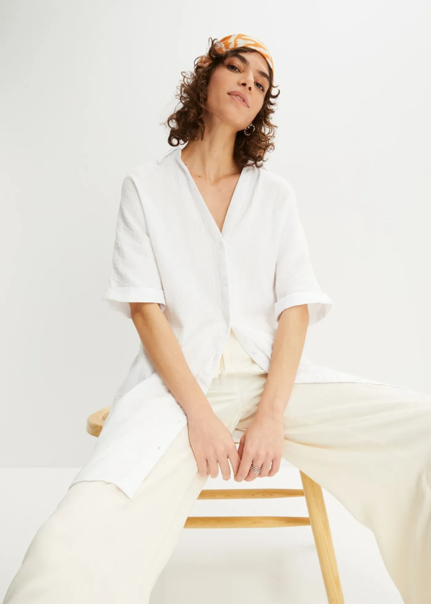 bonprix bonprix Blusa larga holgada de muselina suave Blanco Sale