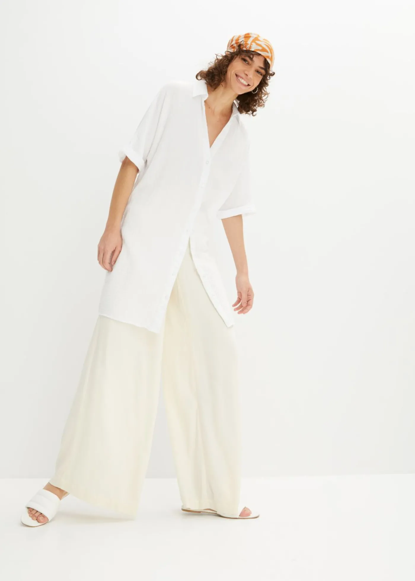 bonprix bonprix Blusa larga holgada de muselina suave Blanco Sale