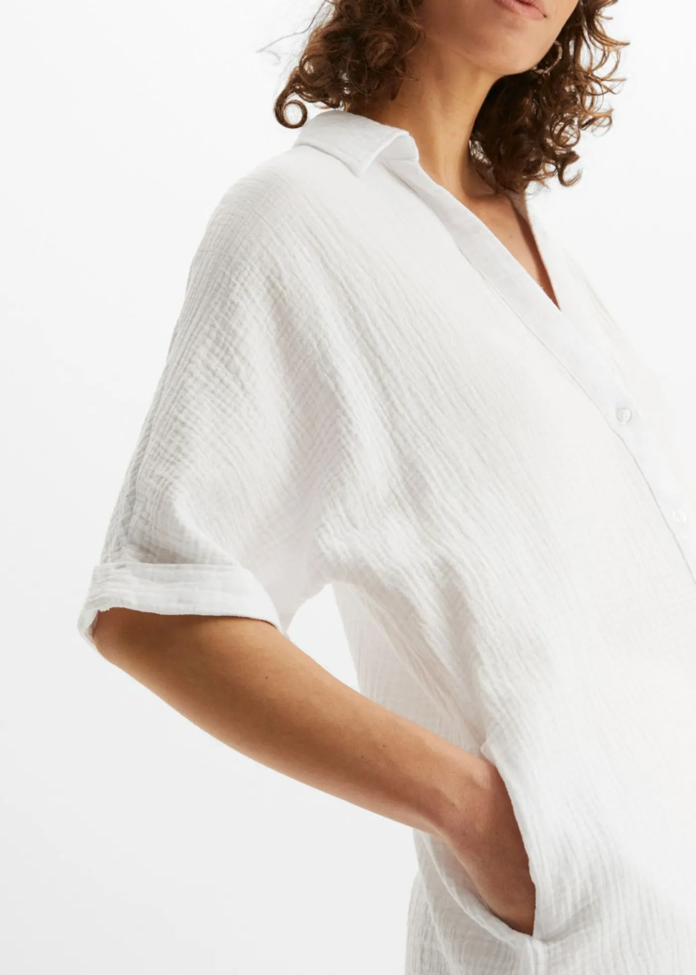 bonprix bonprix Blusa larga holgada de muselina suave Blanco Sale