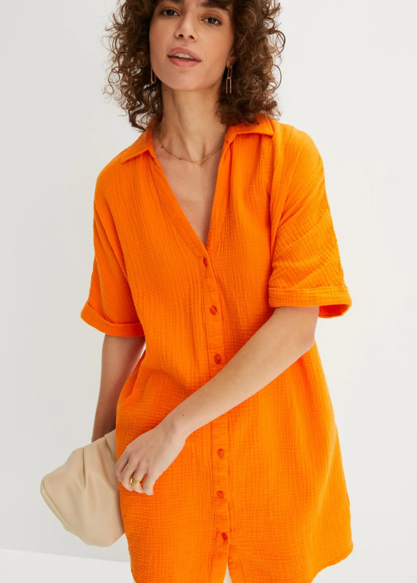 bonprix bonprix Blusa larga holgada de muselina suave Naranja calabaza Clearance