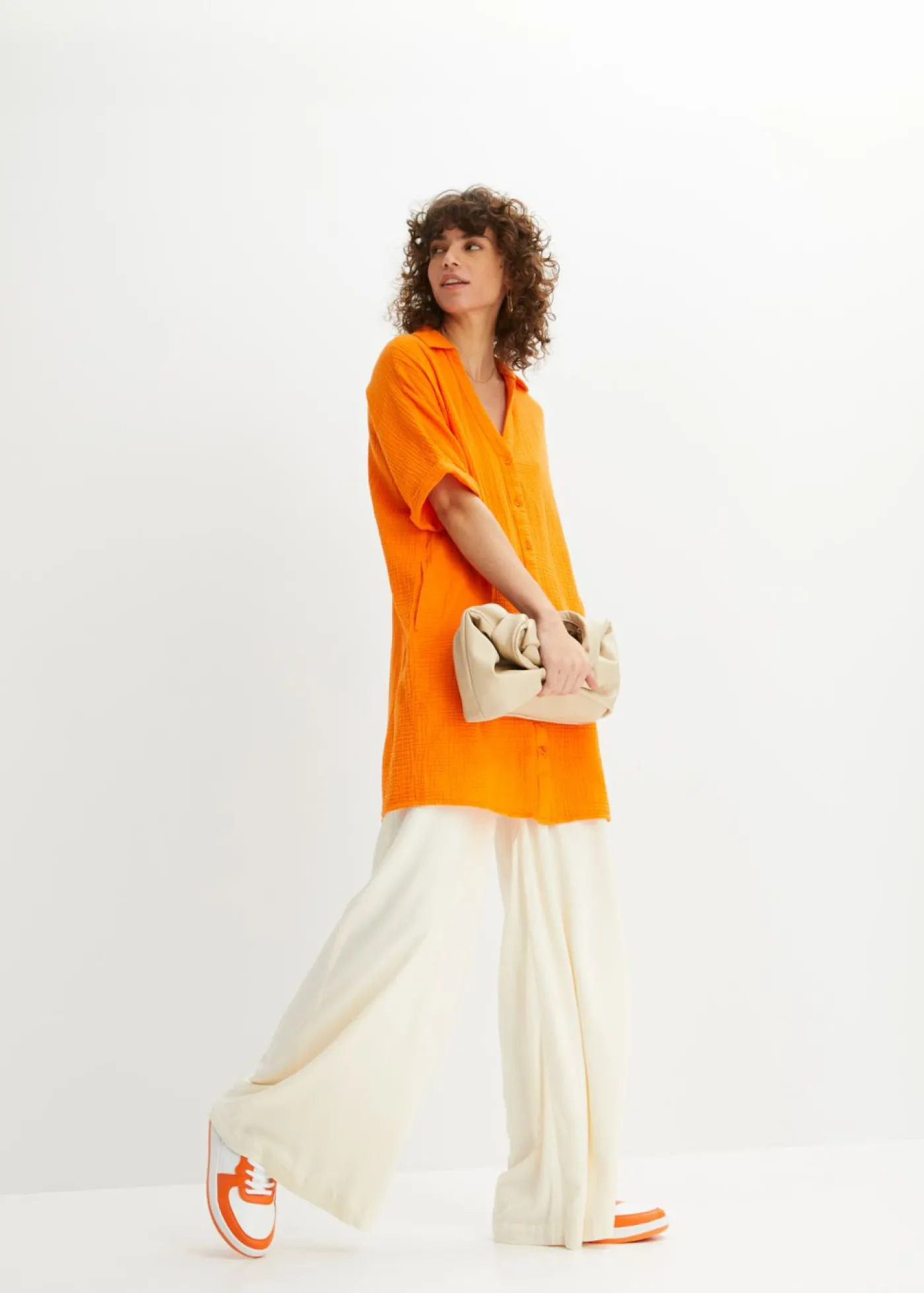 bonprix bonprix Blusa larga holgada de muselina suave Naranja calabaza Clearance