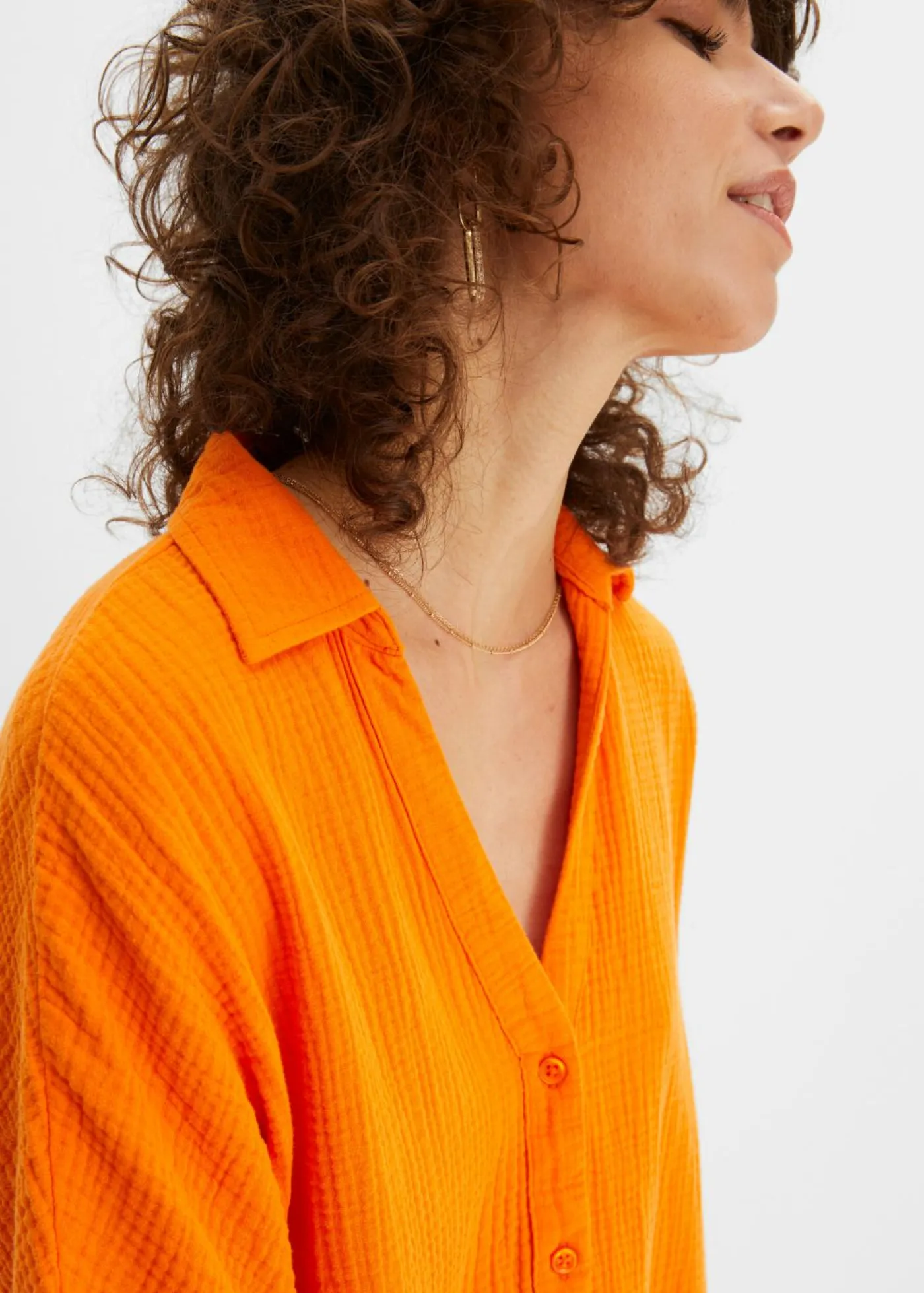 bonprix bonprix Blusa larga holgada de muselina suave Naranja calabaza Clearance