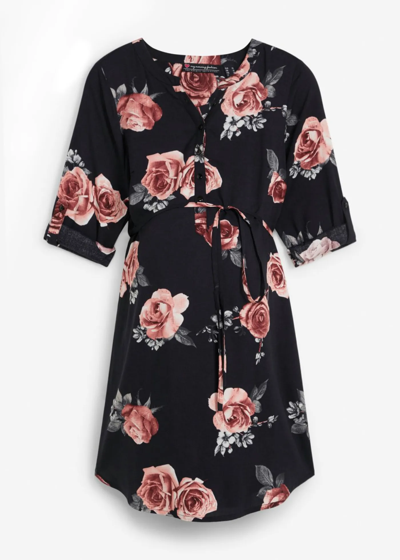 bonprix bonprix Blusa larga premamá/de lactancia Negro con flores Hot