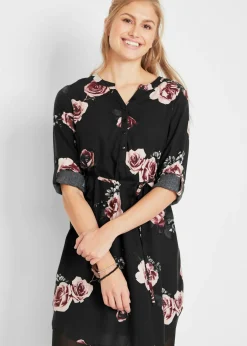 bonprix bonprix Blusa larga premamá/de lactancia Negro con flores Hot