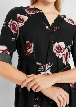 bonprix bonprix Blusa larga premamá/de lactancia Negro con flores Hot