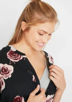 bonprix bonprix Blusa larga premamá/de lactancia Negro con flores Hot