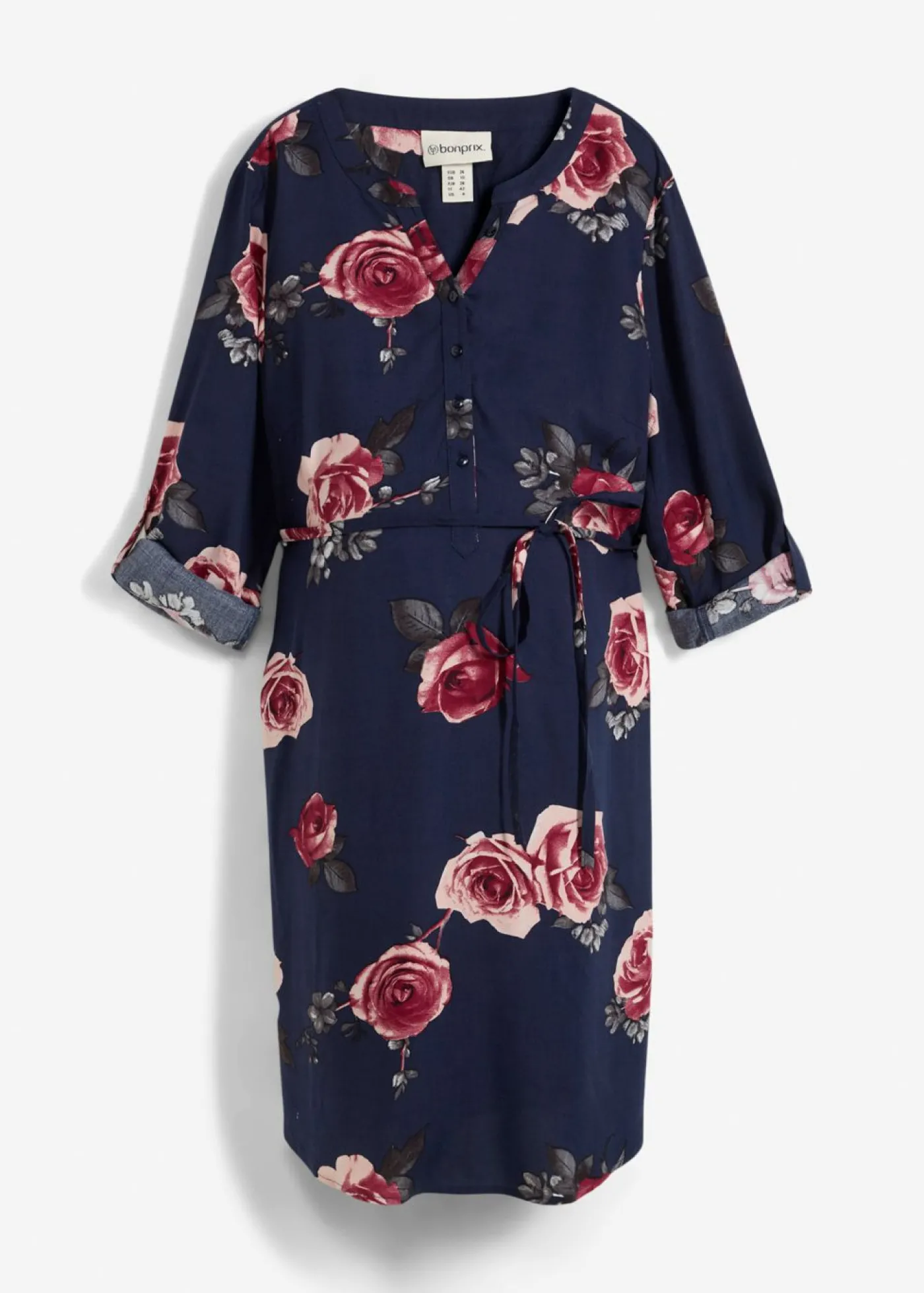 bonprix bonprix Blusa larga premamá/de lactancia azul marino con flores Hot