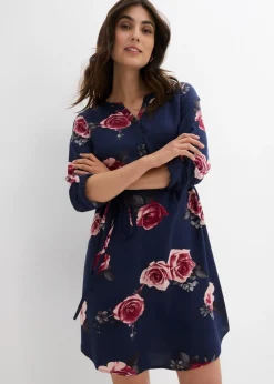 bonprix bonprix Blusa larga premamá/de lactancia azul marino con flores Hot