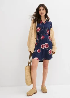 bonprix bonprix Blusa larga premamá/de lactancia azul marino con flores Hot