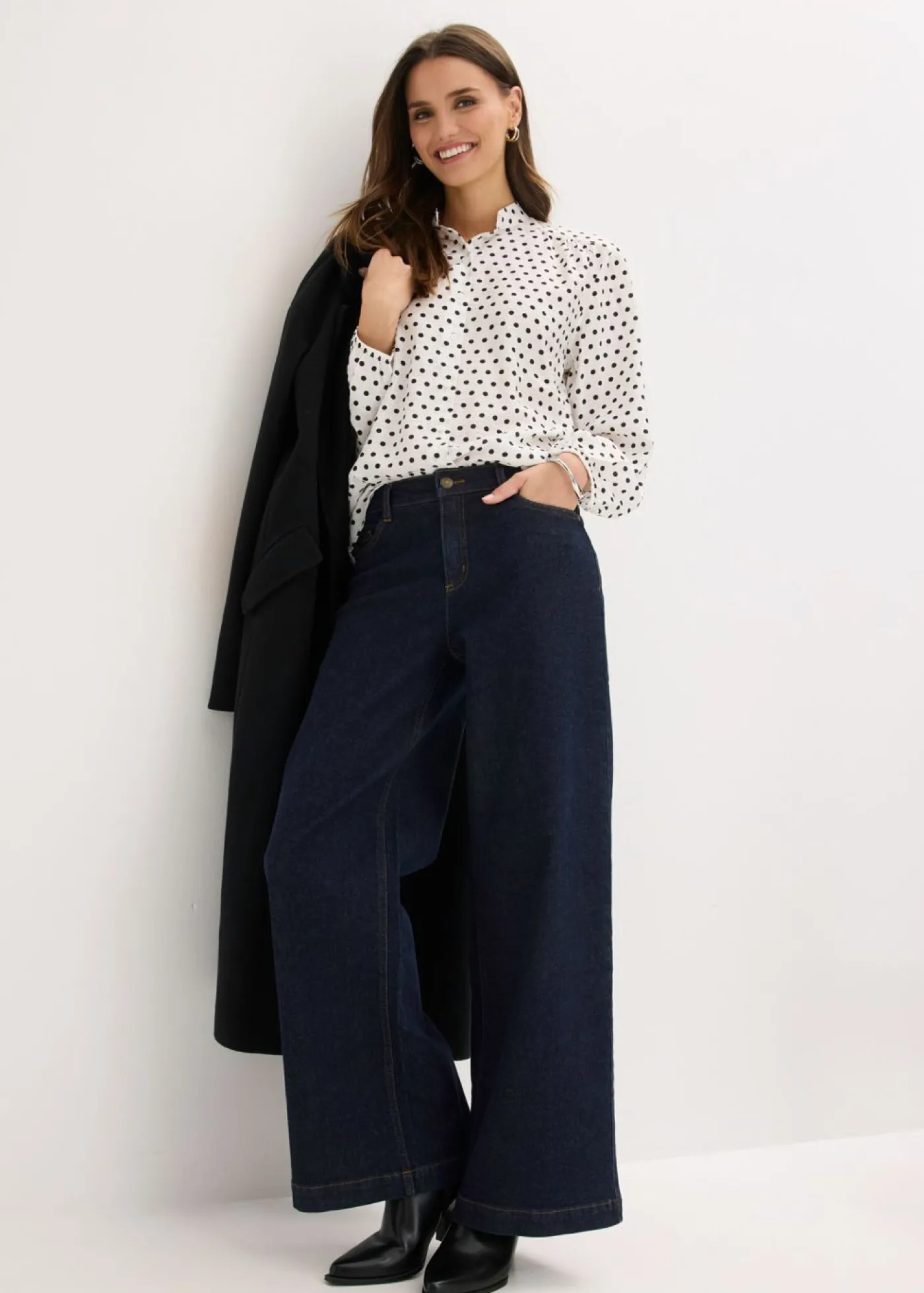 bonprix bonprix Blusa oversize blanco lana topos Outlet
