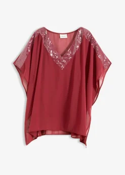 bonprix bonprix Blusa oversize con inserción de lentejuelas Rojo rubí New