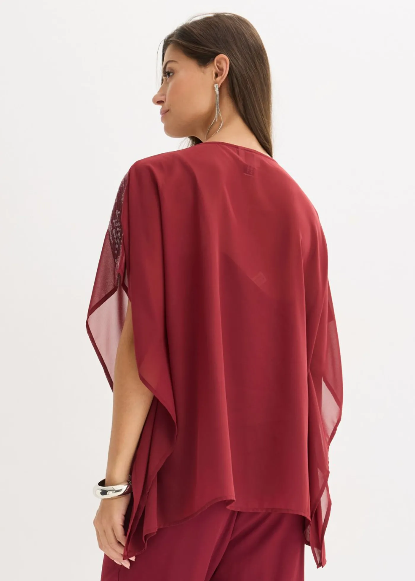 bonprix bonprix Blusa oversize con inserción de lentejuelas Rojo rubí New