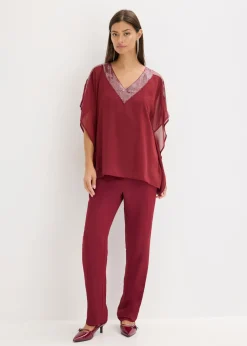 bonprix bonprix Blusa oversize con inserción de lentejuelas Rojo rubí New