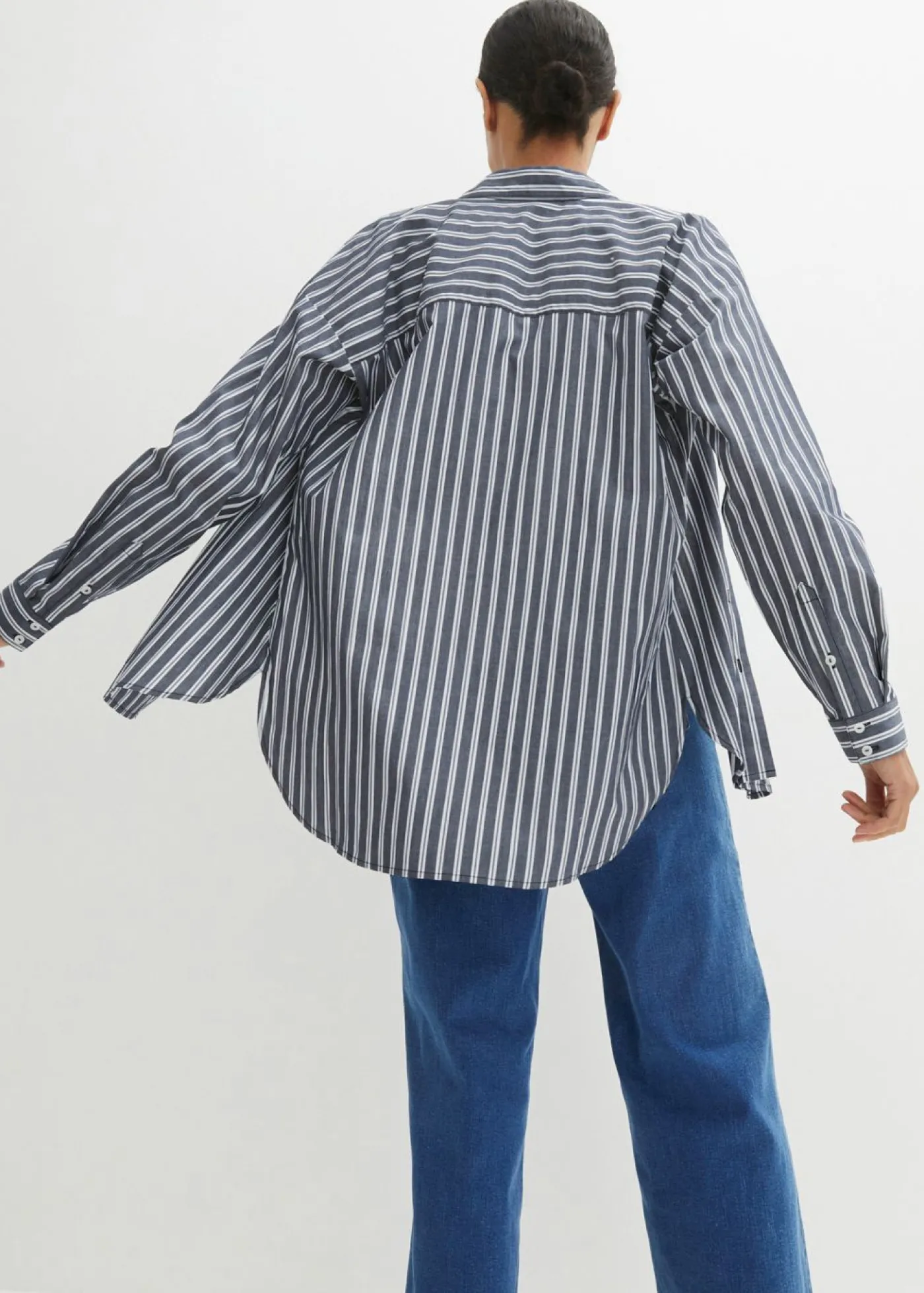 bonprix bonprix Blusa oversize de algodón puro azul marino con rayas