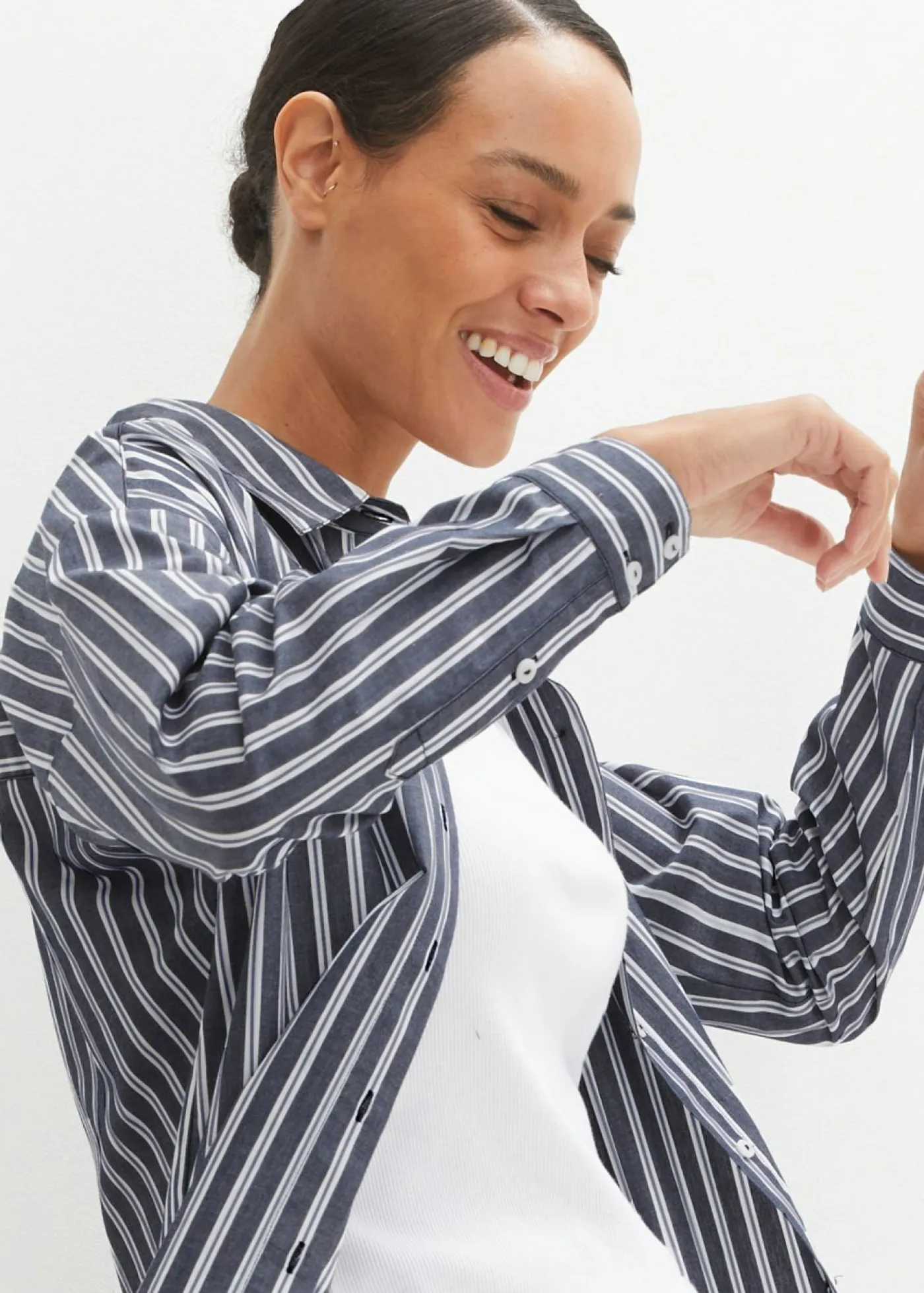 bonprix bonprix Blusa oversize de algodón puro azul marino con rayas