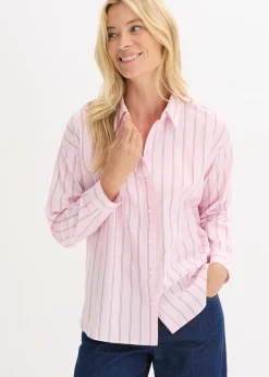 bonprix bonprix Blusa oversize de algodón puro Rosa cristal de rayas Online