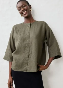 bonprix bonprix Blusa oversize de lino puro Verde oliva oscuro Discount