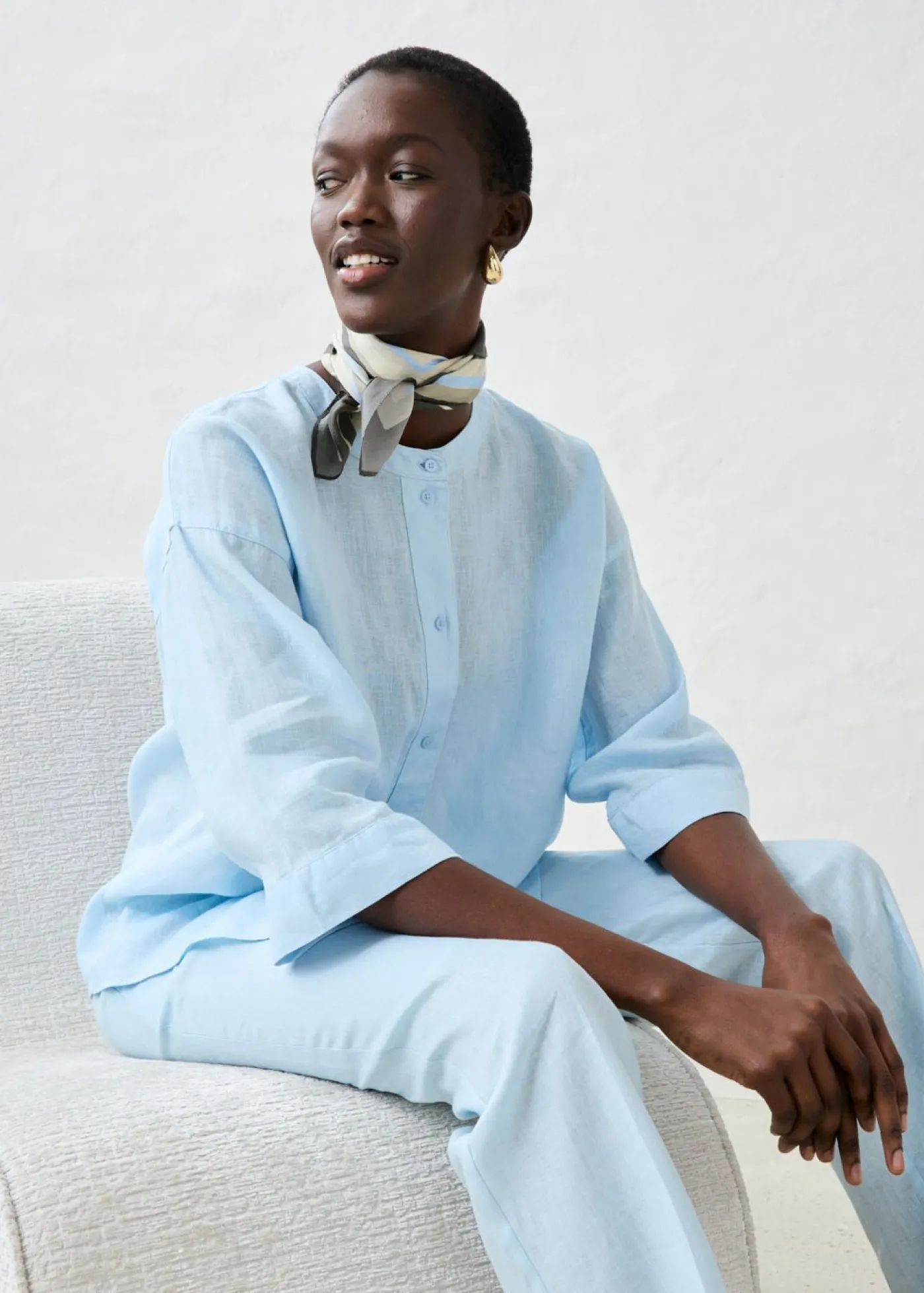 bonprix bonprix Blusa oversize de lino puro Azul hielo Online