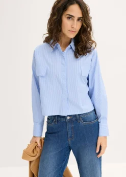 bonprix bonprix Blusa oversize de mezcla de algodón azul pálido-blanco con rayas Hot