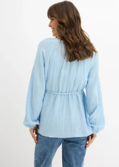 bonprix bonprix Blusa premamá de muselina pura de algodón Azul claro Online