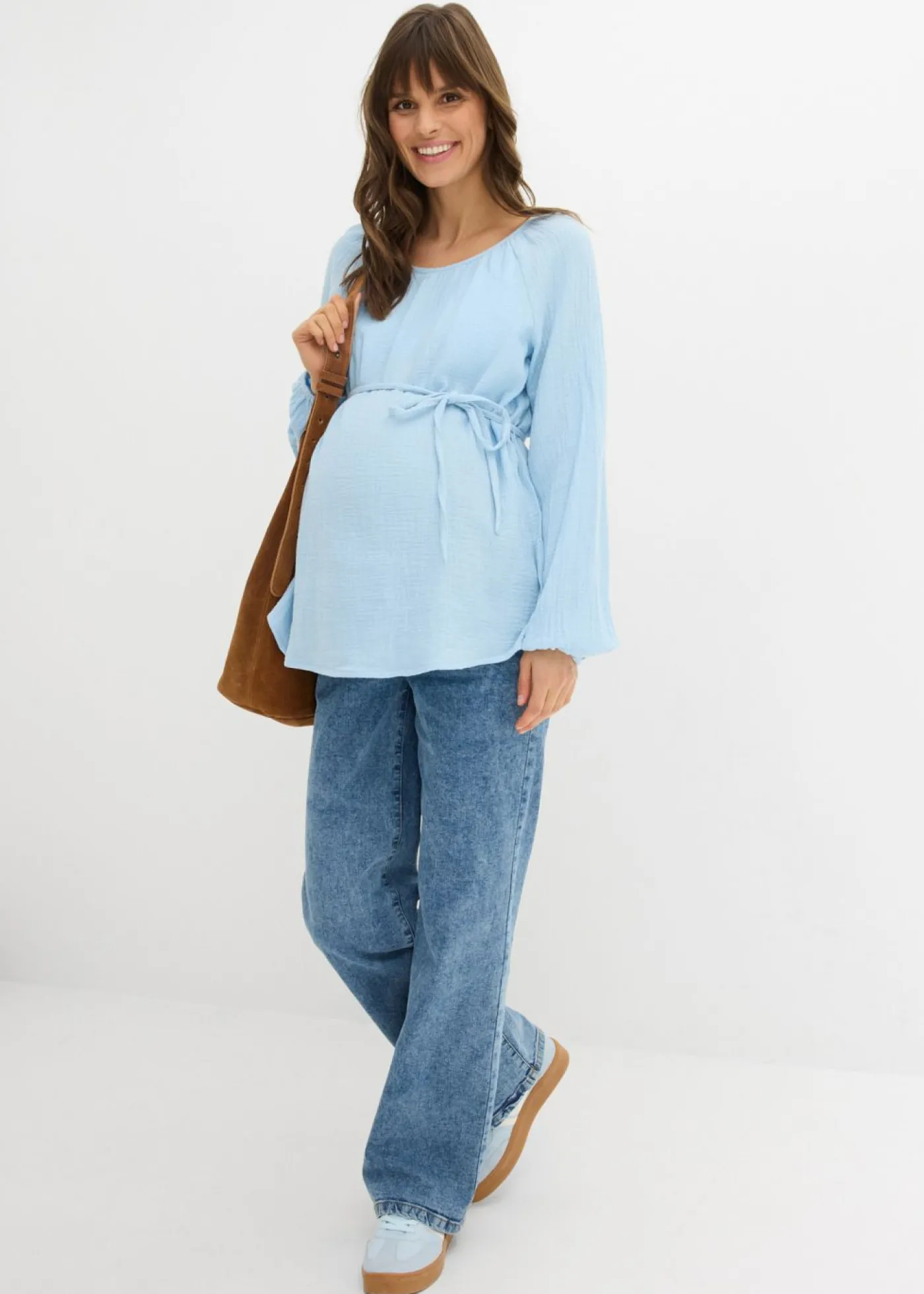 bonprix bonprix Blusa premamá de muselina pura de algodón Azul claro Online