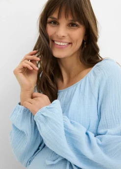 bonprix bonprix Blusa premamá de muselina pura de algodón Azul claro Online