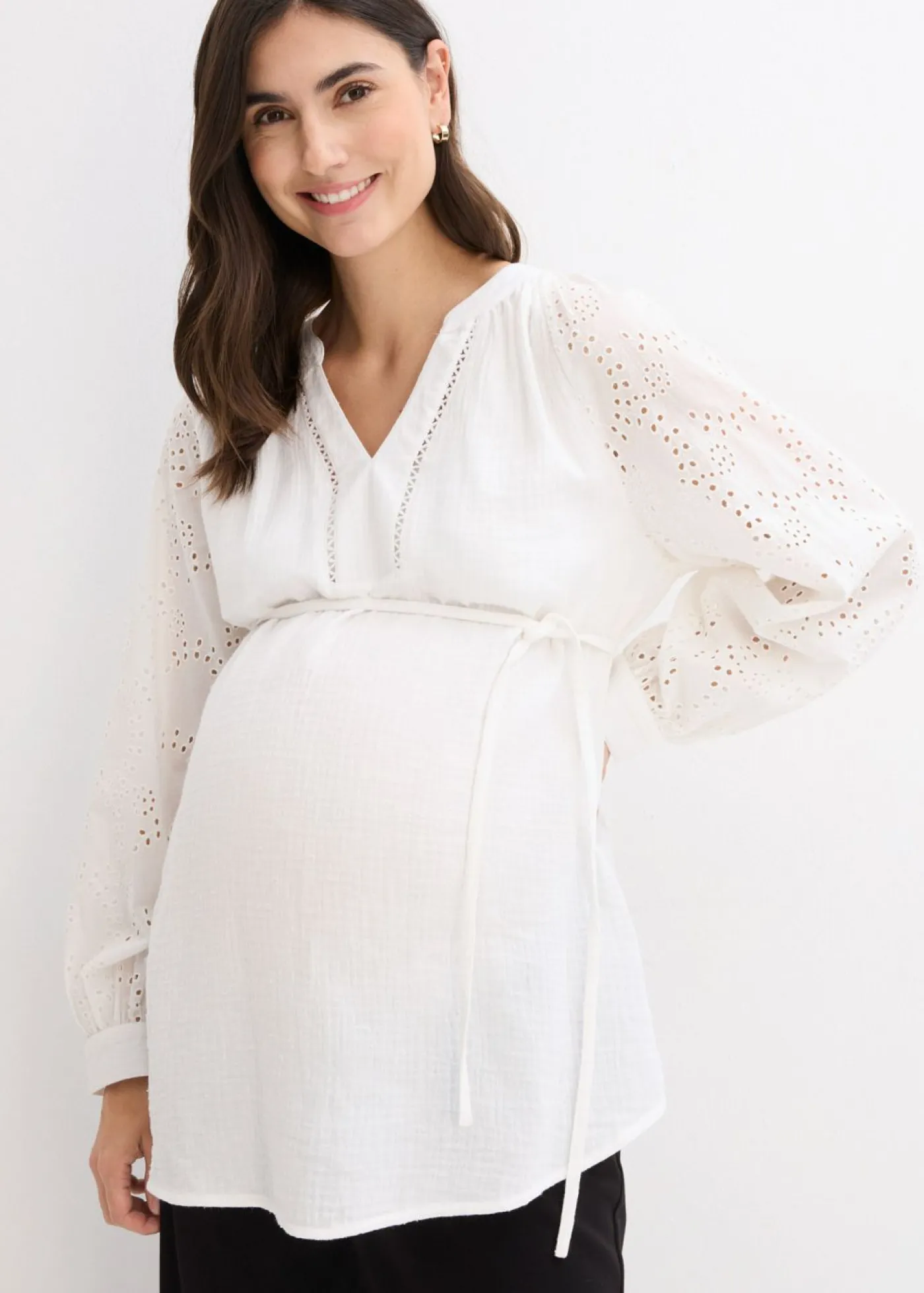 bonprix bonprix Blusa premamá de muselina de algodón Blanco lana Clearance