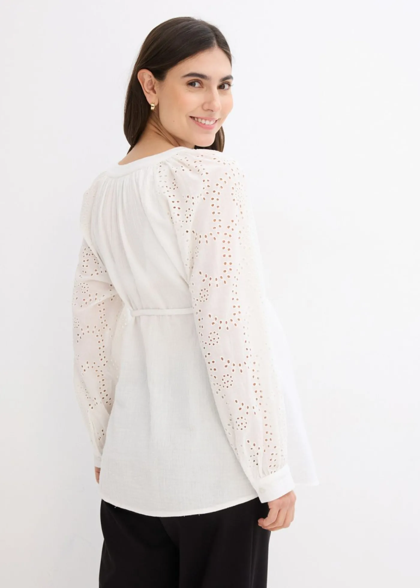 bonprix bonprix Blusa premamá de muselina de algodón Blanco lana Clearance