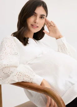 bonprix bonprix Blusa premamá de muselina de algodón Blanco lana Clearance