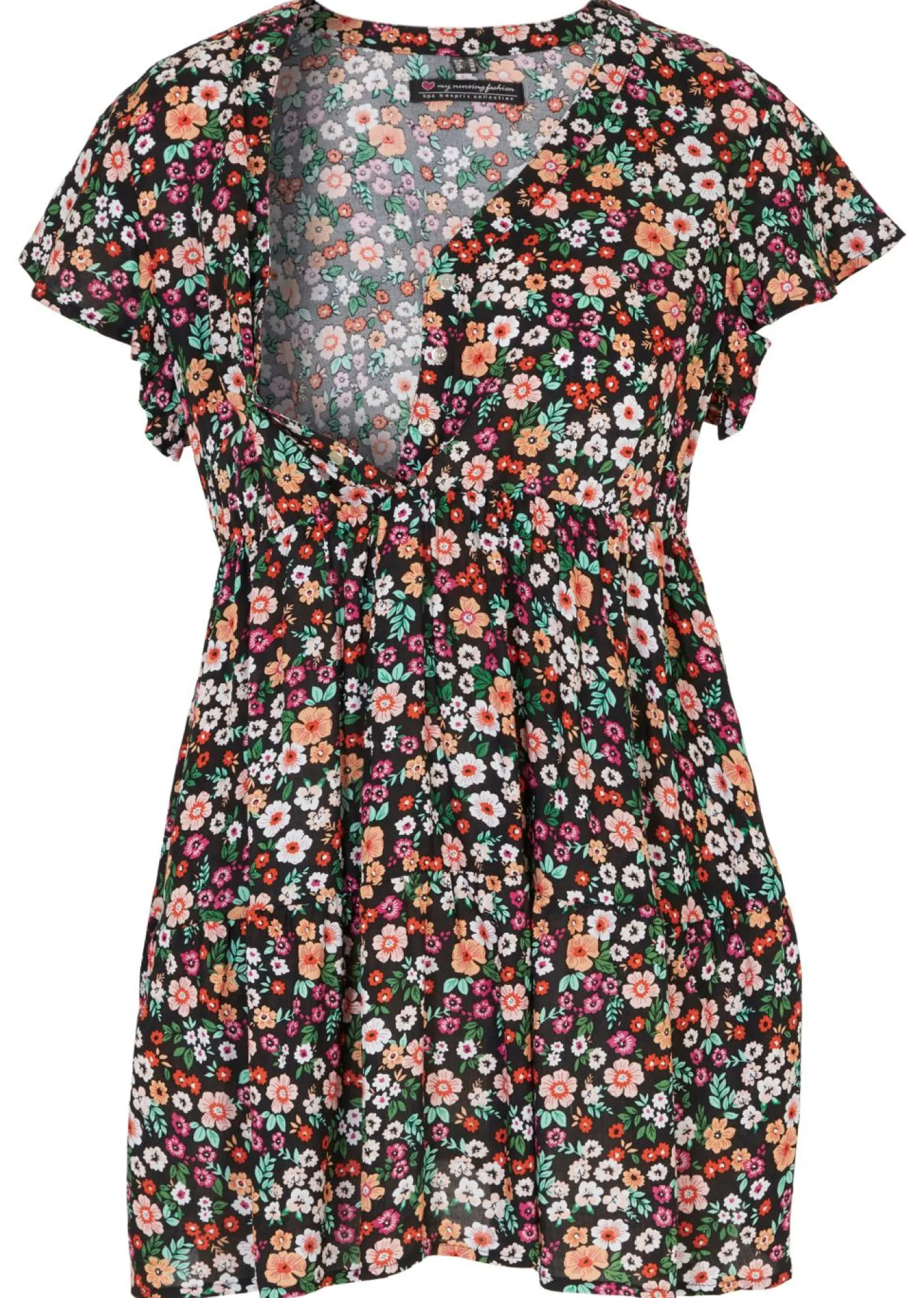 bonprix bonprix Blusa premamá y de lactancia 2 en 1 de viscosa fluida Negro de flores Hot