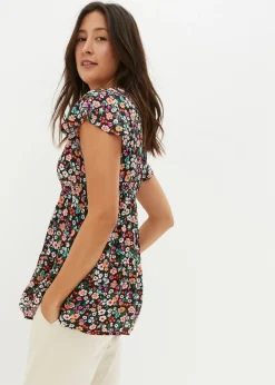 bonprix bonprix Blusa premamá y de lactancia 2 en 1 de viscosa fluida Negro de flores Hot