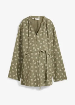 bonprix bonprix Blusa premamá/de lactancia de muselina de algodón puro Verde oliva-blanco lana Best