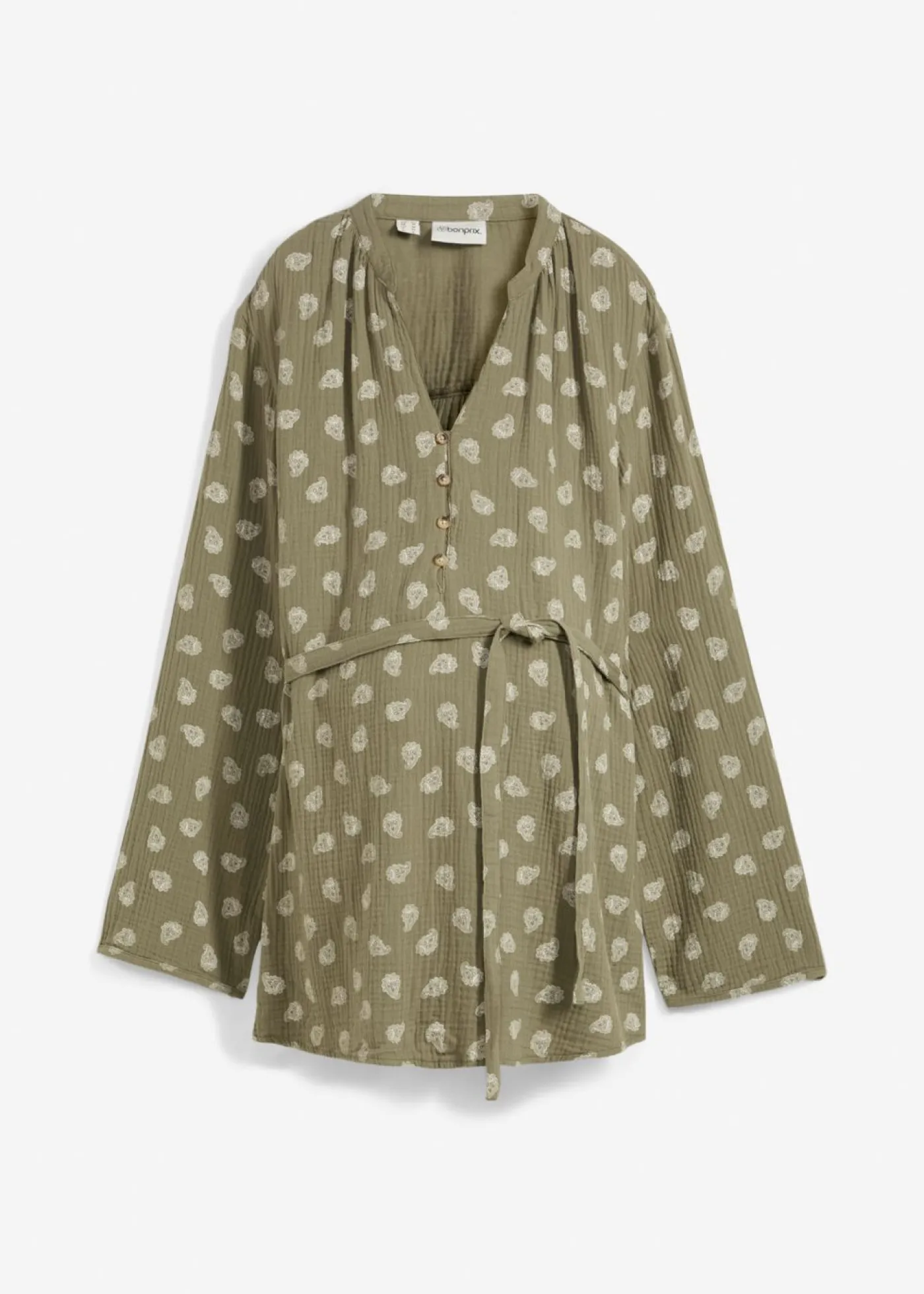 bonprix bonprix Blusa premamá/de lactancia de muselina de algodón puro Verde oliva-blanco lana Best