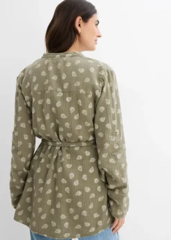 bonprix bonprix Blusa premamá/de lactancia de muselina de algodón puro Verde oliva-blanco lana Best