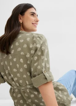 bonprix bonprix Blusa premamá/de lactancia de muselina de algodón puro Verde oliva-blanco lana Best