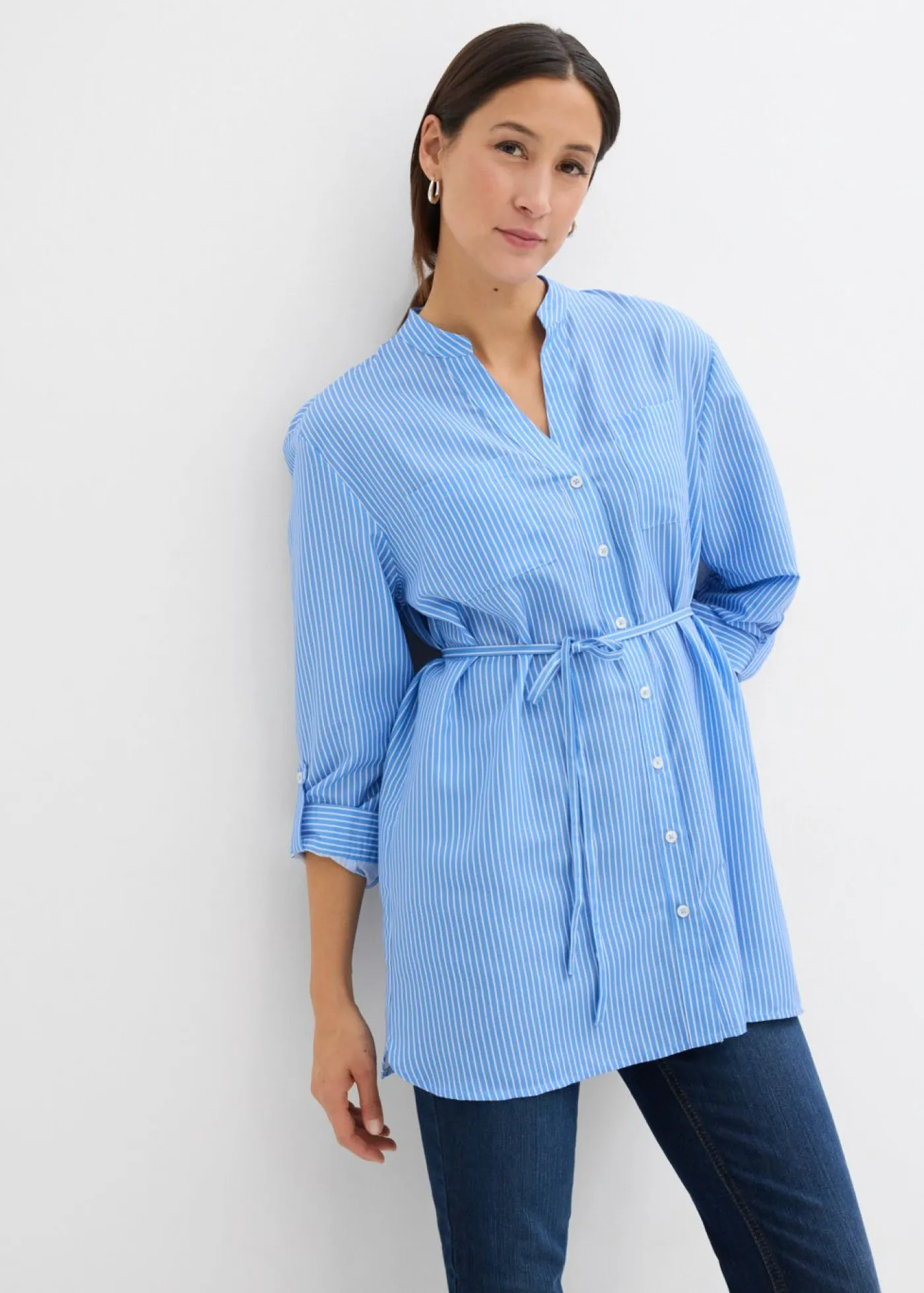 bonprix bonprix Blusa premamá/de lactancia de algodón Azul provenzal-blanco de rayas Outlet