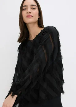 bonprix bonprix Blusa sin cierre con detalles de flecos Negro Online