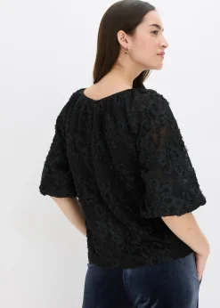bonprix bonprix Blusa sin cierre con estampado floral texturizado Negro New