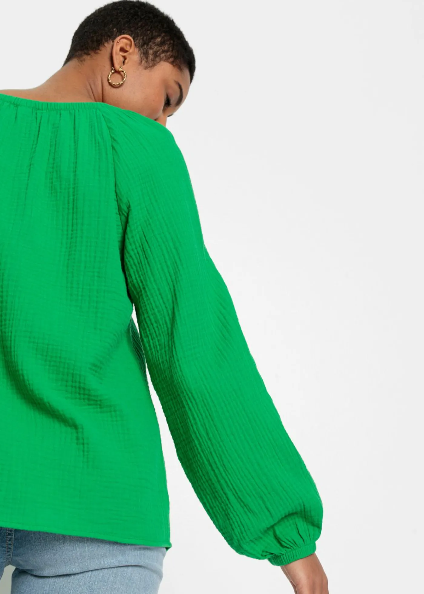 bonprix bonprix Blusa sin cierre de muselina ligera verde aloe Sale
