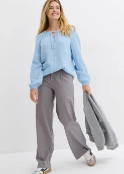 bonprix bonprix Blusa sin cierre de muselina ligera Azul claro Hot